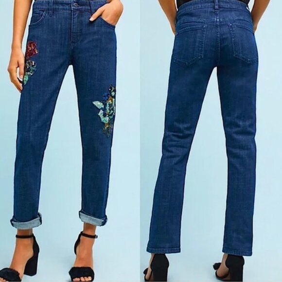 Anthropologie Denim - ☀️ PILCRO & THE LETTERPRESS Sequin Patch Embellished Boyfriend Jeans Dark Wash